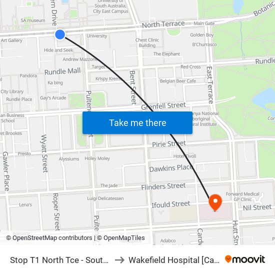 Stop T1 North Tce - South side to Wakefield Hospital [Calvary] map