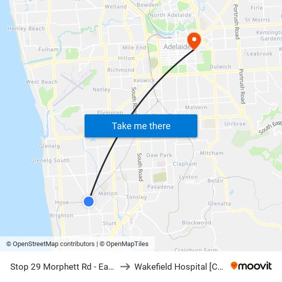 Stop 29 Morphett Rd - East side to Wakefield Hospital [Calvary] map