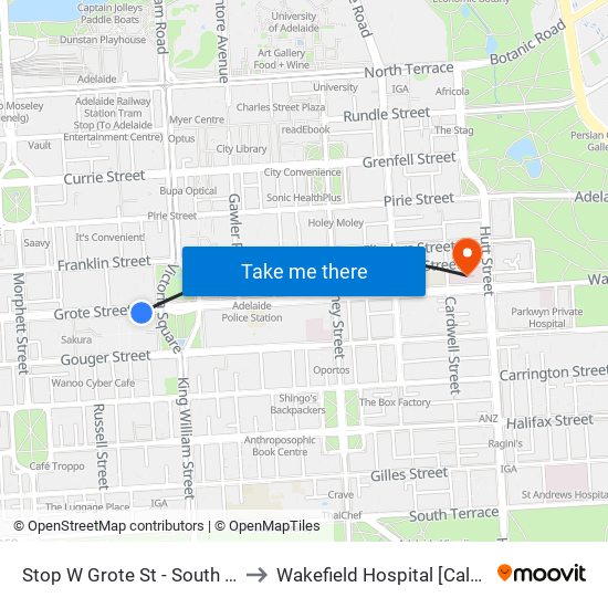 Stop W Grote St - South side to Wakefield Hospital [Calvary] map