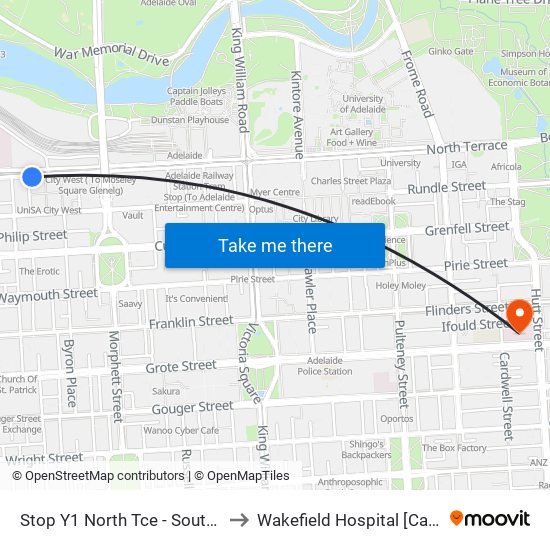 Stop Y1 North Tce - South side to Wakefield Hospital [Calvary] map