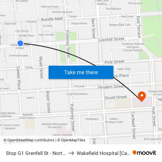 Stop G1 Grenfell St - North side to Wakefield Hospital [Calvary] map