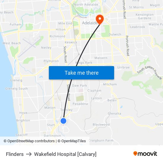 Flinders to Wakefield Hospital [Calvary] map
