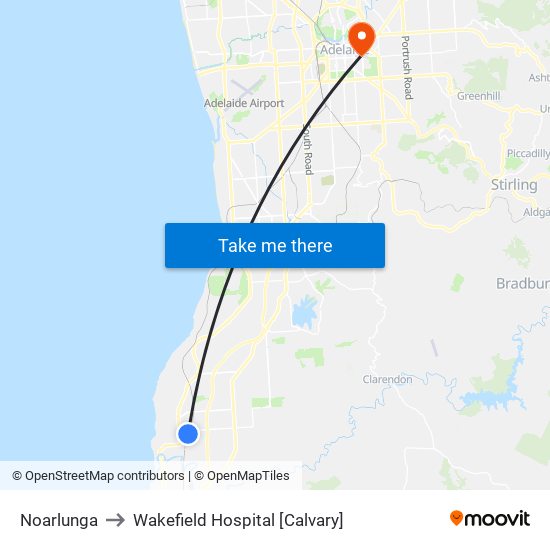 Noarlunga to Wakefield Hospital [Calvary] map