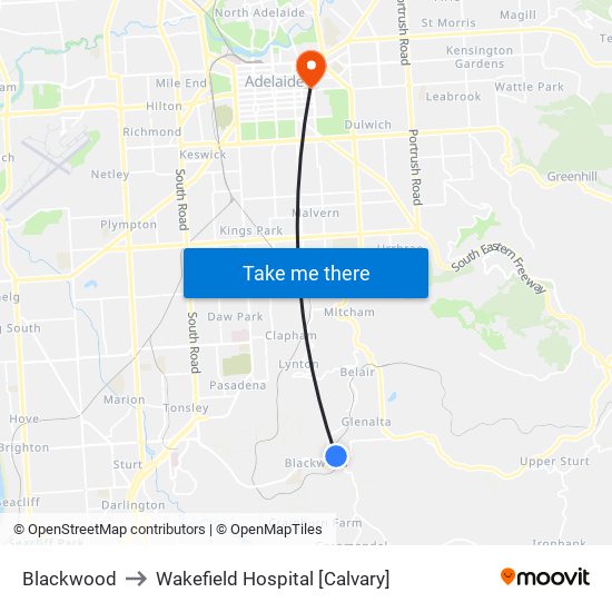 Blackwood to Wakefield Hospital [Calvary] map