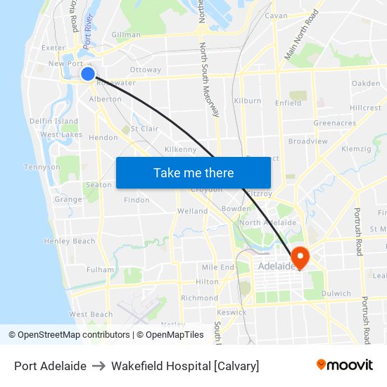 Port Adelaide to Wakefield Hospital [Calvary] map