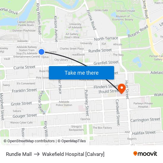 Rundle Mall to Wakefield Hospital [Calvary] map
