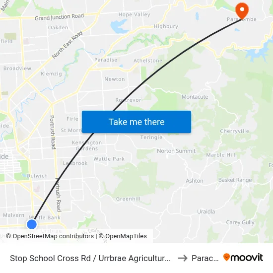Stop School Cross Rd / Urrbrae Agricultural High School - North side to Paracombe map