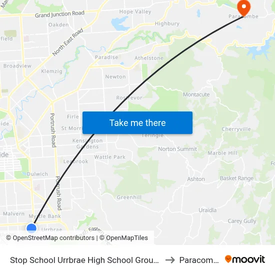 Stop School Urrbrae High School Grounds to Paracombe map
