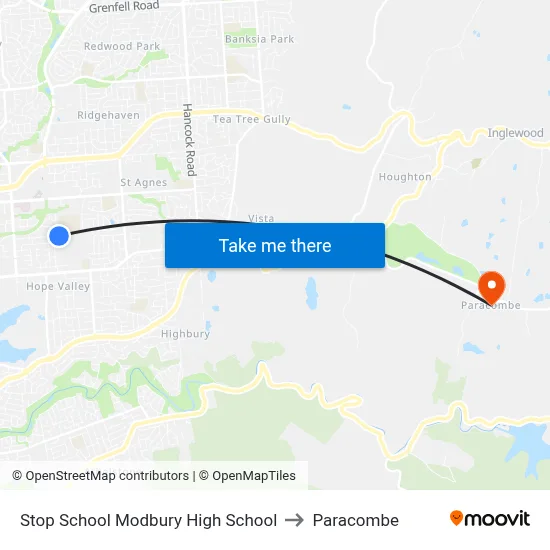 Stop School Modbury High School to Paracombe map
