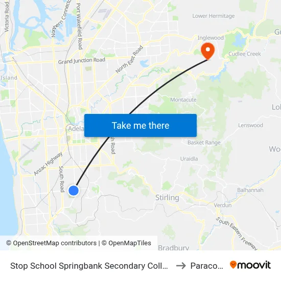 Stop School Springbank Secondary College Daws Rd to Paracombe map