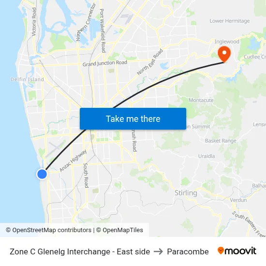 Zone C Glenelg Interchange - East side to Paracombe map