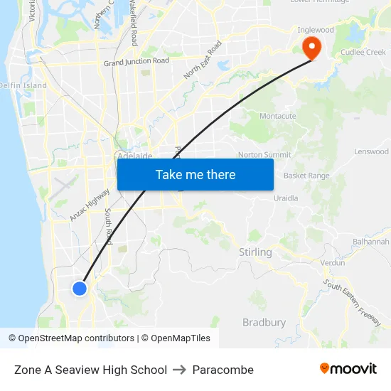 Zone A Seaview High School to Paracombe map