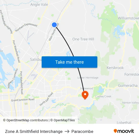Zone A Smithfield Interchange to Paracombe map