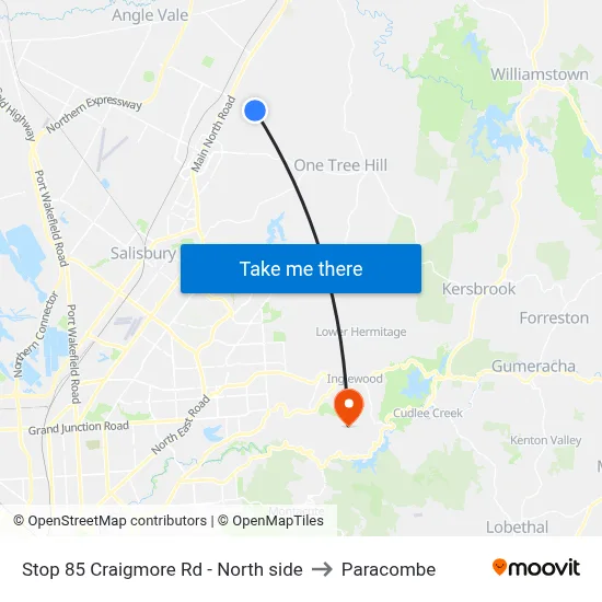 Stop 85 Craigmore Rd - North side to Paracombe map