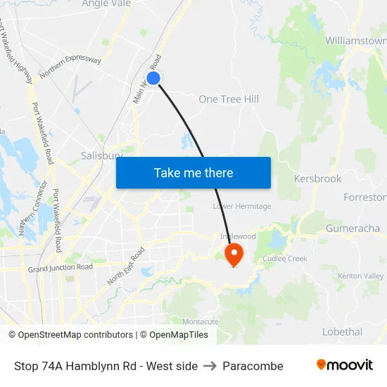 Stop 74A Hamblynn Rd - West side to Paracombe map