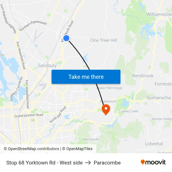 Stop 68 Yorktown Rd - West side to Paracombe map