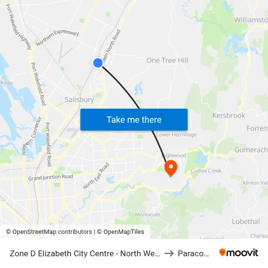 Zone D Elizabeth City Centre - North West side to Paracombe map