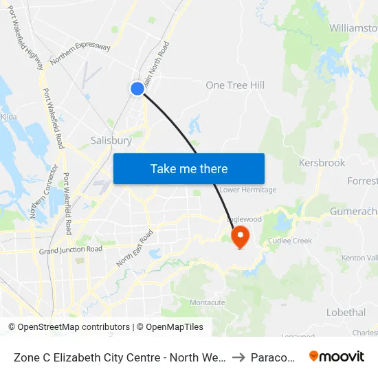 Zone C Elizabeth City Centre - North West side to Paracombe map