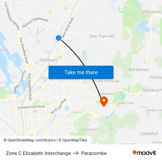 Zone C Elizabeth Interchange to Paracombe map