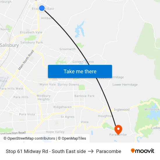 Stop 61 Midway Rd - South East side to Paracombe map