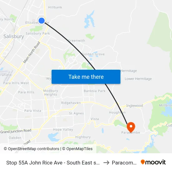 Stop 55A John Rice Ave - South East side to Paracombe map