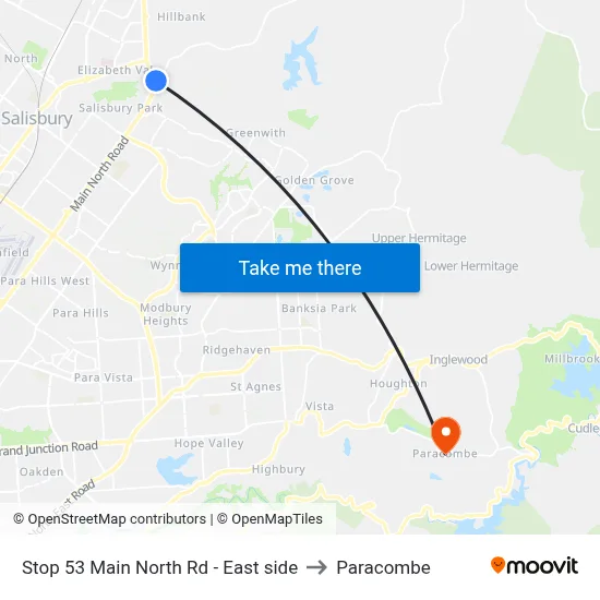 Stop 53 Main North Rd - East side to Paracombe map