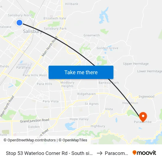 Stop 53 Waterloo Corner Rd - South side to Paracombe map