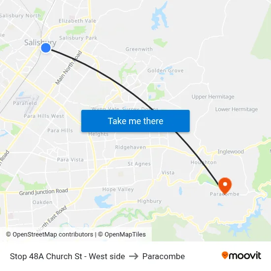 Stop 48A Church St - West side to Paracombe map