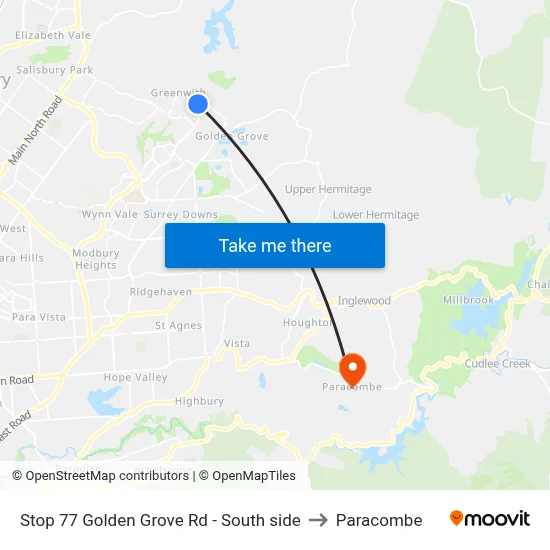 Stop 77 Golden Grove Rd - South side to Paracombe map