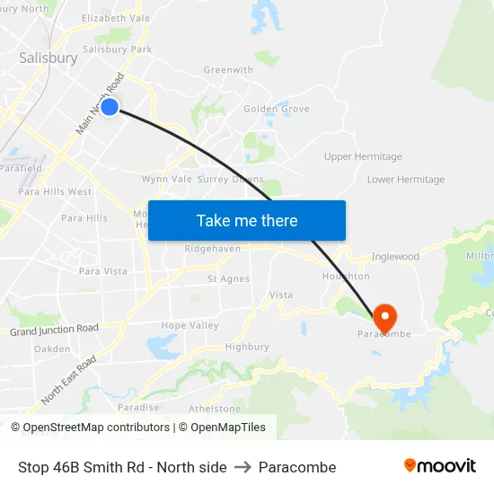Stop 46B Smith Rd - North side to Paracombe map