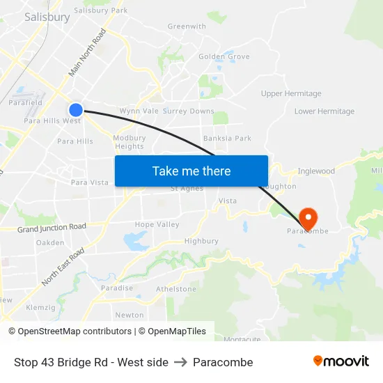 Stop 43 Bridge Rd - West side to Paracombe map