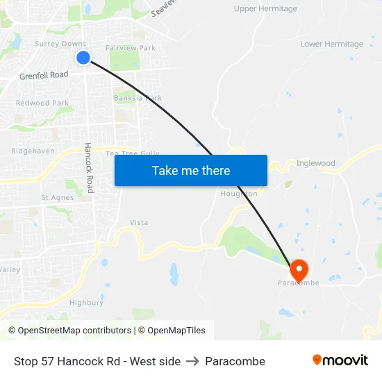 Stop 57 Hancock Rd - West side to Paracombe map