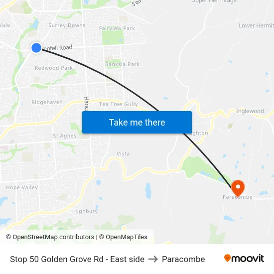 Stop 50 Golden Grove Rd - East side to Paracombe map