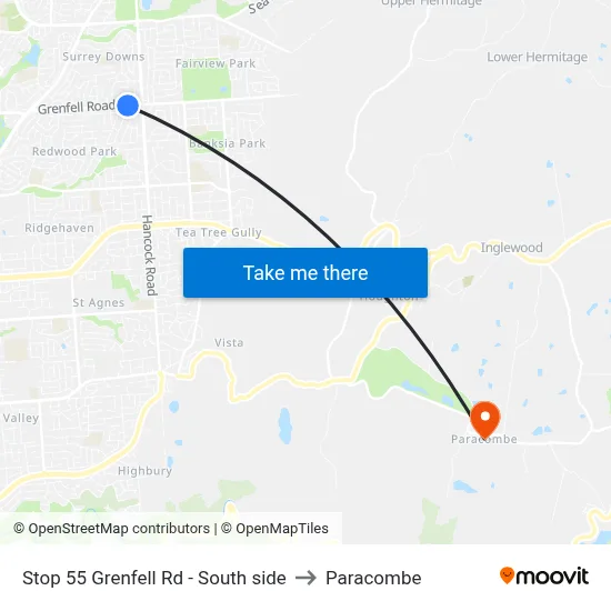 Stop 55 Grenfell Rd - South side to Paracombe map