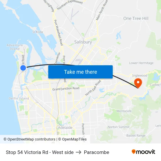 Stop 54 Victoria Rd - West side to Paracombe map