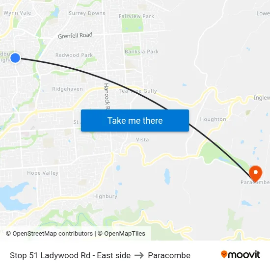 Stop 51 Ladywood Rd - East side to Paracombe map