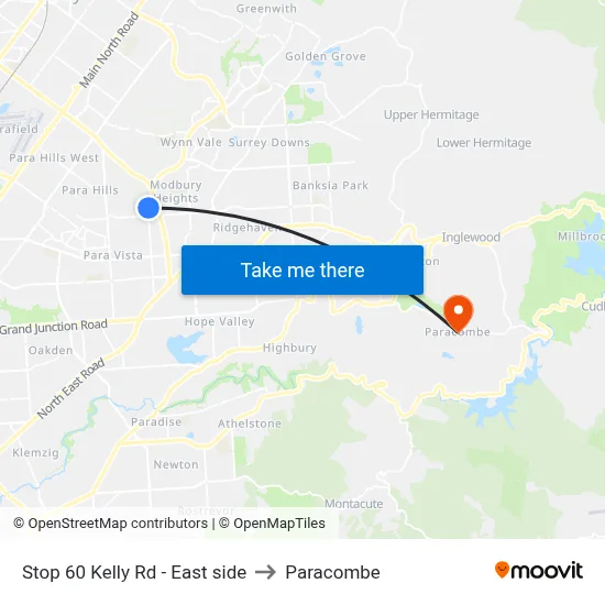 Stop 60 Kelly Rd - East side to Paracombe map