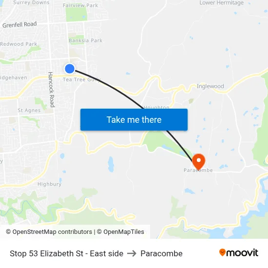 Stop 53 Elizabeth St - East side to Paracombe map