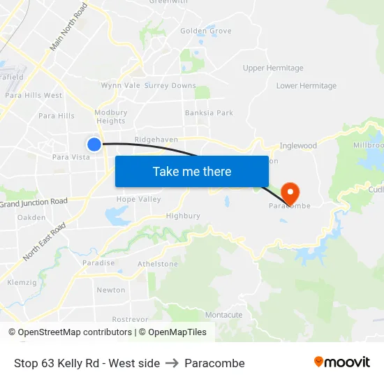 Stop 63 Kelly Rd - West side to Paracombe map