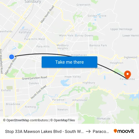Stop 33A Mawson Lakes Blvd - South West side to Paracombe map