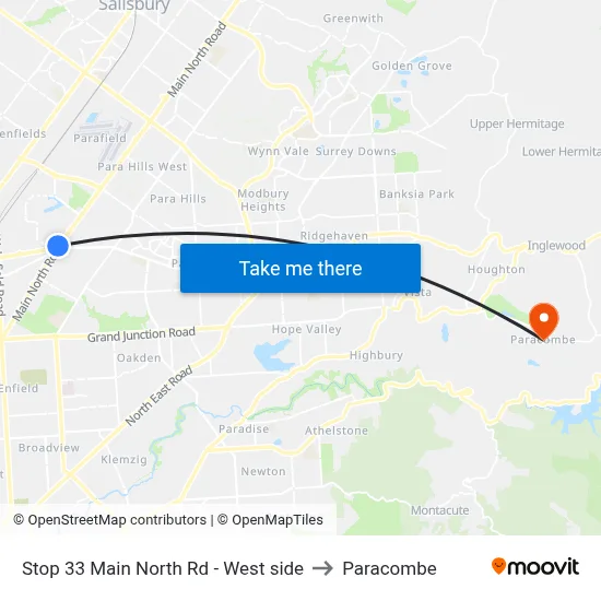 Stop 33 Main North Rd - West side to Paracombe map