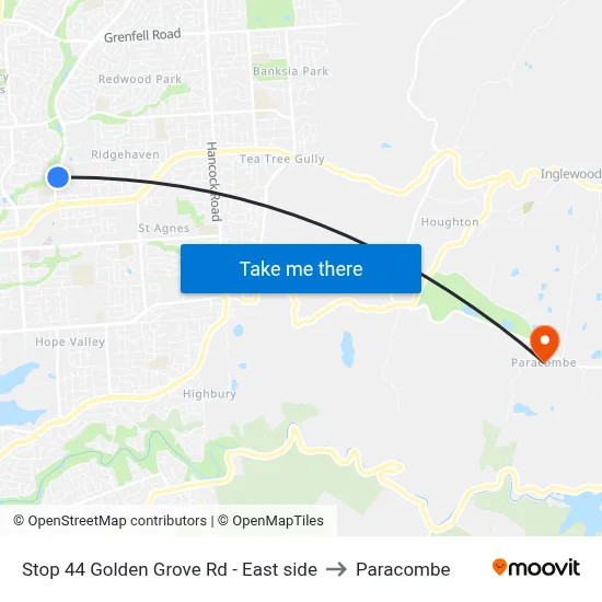 Stop 44 Golden Grove Rd - East side to Paracombe map