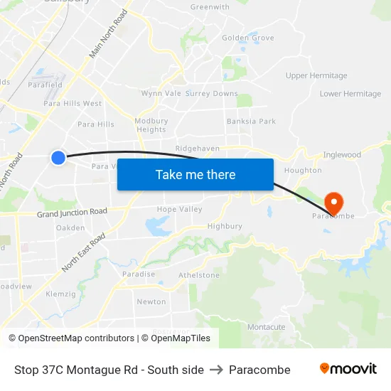 Stop 37C Montague Rd - South side to Paracombe map