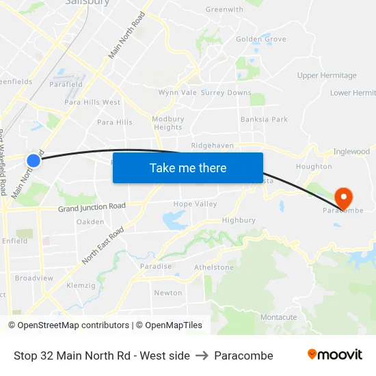 Stop 32 Main North Rd - West side to Paracombe map