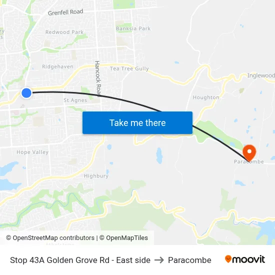 Stop 43A Golden Grove Rd - East side to Paracombe map