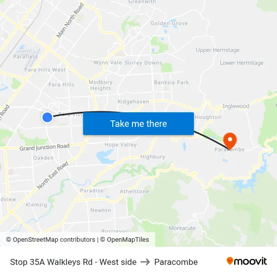 Stop 35A Walkleys Rd - West side to Paracombe map