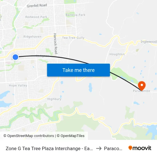 Zone G Tea Tree Plaza Interchange - East side to Paracombe map