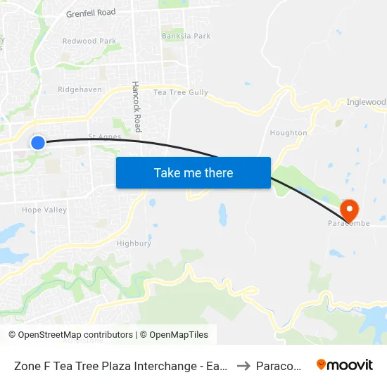 Zone F Tea Tree Plaza Interchange - East side to Paracombe map