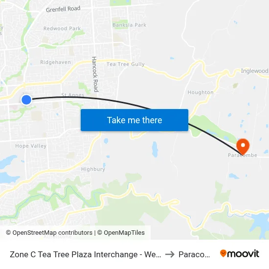 Zone C Tea Tree Plaza Interchange - West side to Paracombe map