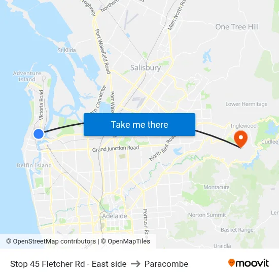 Stop 45 Fletcher Rd - East side to Paracombe map